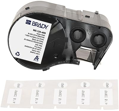 Brady Nylongewebe-Vorgefertigte Etiketten für Etikettendrucker BMP51/BMP53/M511-240 Klebeetiketten - Schwarz auf Weiß (25,40 mm (B) x 12,70 mm (H) x 9,53 mm (∅)) - M5-120-499