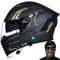 DXDRT Bluetooth Motorrad Flip Up Fronthelm DOT/ECE Genehmigt Motorrad Modular Full Face Helm HD Dual Sonnenblende Motorrad Helm Eingebaute Dual Lautsprecher Mit Mikrofon,Gold,XL