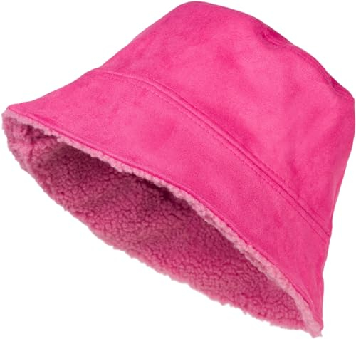 styleBREAKER Unisex Wende Fischerhut in Veloursleder Optik/Teddyfell, Warmer 2 in 1 Wendehut, Bucket Hat Herbst Winter 04025037, Farbe:Pink