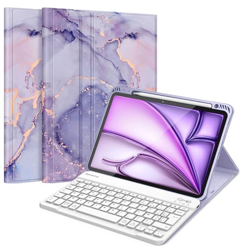 FINTIE Clavier pour iPad Air 11 Pouces M3/M2 (2025/2024), iPad Air 5/4 10.9 Pouces (2022/2020), Clavier AZERTY sans Fil, Housse Multipositions avec Rangement de Stylet, Marbre Lilas