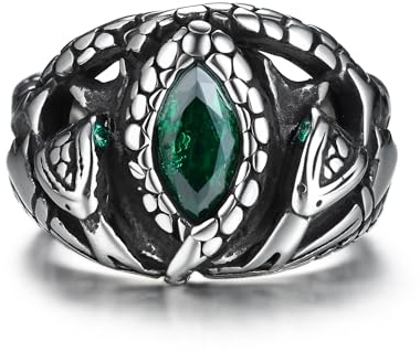 GTHIC Anillo de serpiente de acero inoxidable, joyería gótica de Animal de serpiente de circonio verde para hombres y mujeres, talla 12
