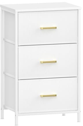 Innotic Fabric Drawers, Dresser with 3 Drawers, Drawer Storage Unit, Fabric Chest of Drawers with Large Storage Space, Tall Tower Unit Storage Organiser for Bedroom Living Room, Metal Frame,White