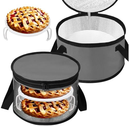 Desikixudy 2 Set di Contenitori per Torte Rotondi da 11 X 7 Pollici con Vassoio per Piatti, Impilatore per Casseruole Isolato con Coperchio Refrigerante Riutilizzabile