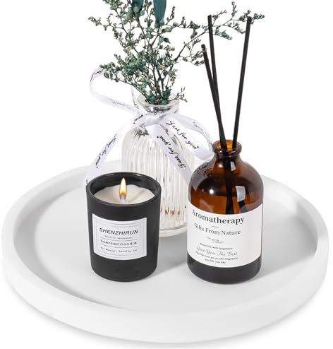 Silicone Bathroom Tray Round Vanity Tray Decorative Soap Holder Kitchen Countertop Organizer Coffee Table Decor for Candle, Perfume, Plant, 9 Inch, White