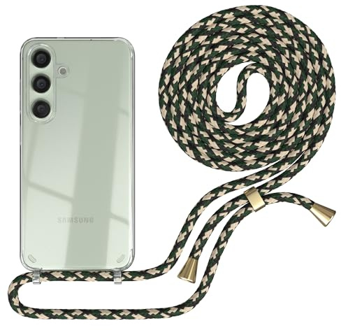 EAZY CASE - Handykette kompatibel mit Samsung Galaxy S24 Kette zum Umhängen für Galaxy S24 Hülle mit Band aus Silikon stoßfeste transparente Handyhülle als Fallschutz in Grün Camouflage