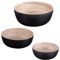 Bamboo Salad Bowl Set of 3 Large Wooden Serving Bowls with Black Finish Multi-Purpose Bamboo Bowl Set Salad Fruit Pasta Dish Serving Bowl Contemporary Kitchen Serveware