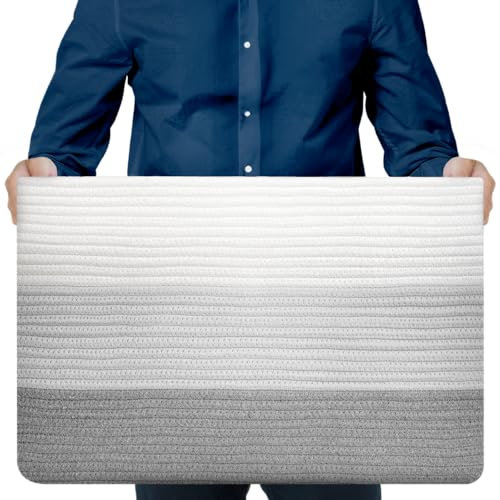 BLUMIDO Aufbewahrungskorb Groß - Rechteckiger Baumwollkorb mit Griff – Großer Korb für Decken Wohnzimmer – 63x40x40 cm – Gradient Grau – Wäschekorb geflochten – Aufbewahrung Spielzeug Kinderzimmer