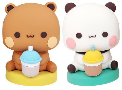 SKIKHN Budu Dudu Wackelfigur, 2 Stücke Budu Dudu Kuscheltier, Panda Bär Kawaii Auto Deko Ornament, Niedliches Auto-Dekor, Budu Dudu Figur Geschenk für Kinder Zimmer Dekoration Auto Desktop