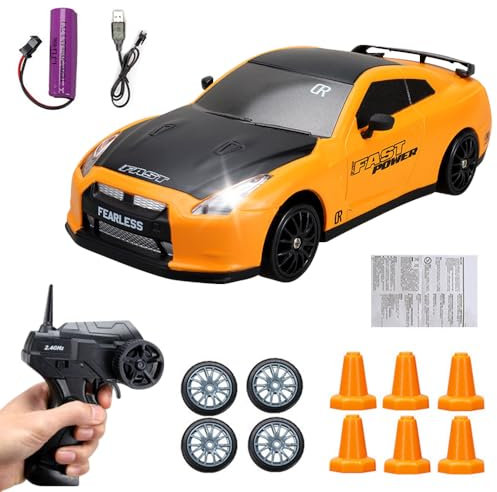 Dhqkqg RC Drift Car, 1:24 Remote Control 4WD RC Cars, 2.4G Remote Control DriftCar, Mini Model Car-Toy High Speed Racing R-C Drifting C-ar, with LED Lights, Gift for Boys and Girls Teens