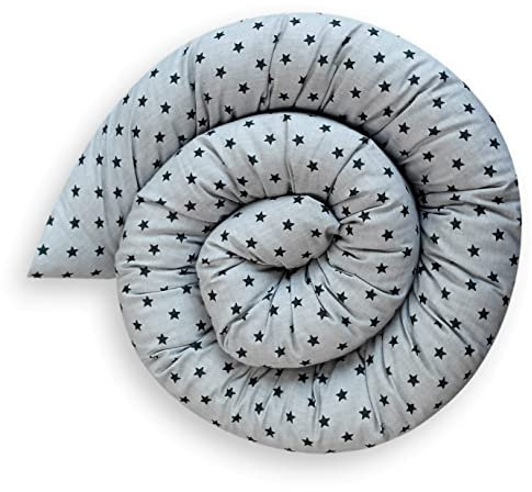 Bebeloo Bettschlange Bettkissen Seitenschläferkissen Nackenrolle Schlafkissen Kuschelschlange Stillkissen Zierkissen Zugluftstopper Body Pillow Baumwolle (Sternchen Grau, 250 cm)