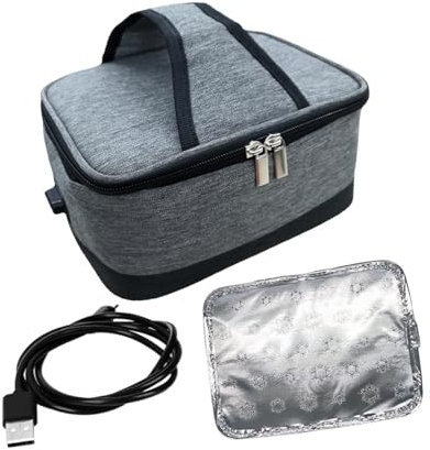 Milageto Lunch Box Riscaldato Borsa Termica per Alimenti USB con Cerniera Borsa Termica Elettrica Portatile Scaldavivande per Picnic Viaggio Cucina, Grigio