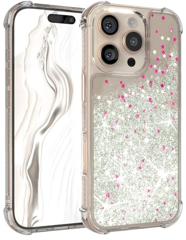 EAZY CASE Custodia glitterata compatibile con iPhone 16 Pro cover per telefono in silicone leggera lucida e antiurto protezione dalle cadute in Argento
