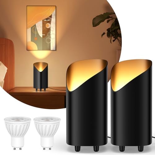 BENMA LED Uplight Spot 2 Stück, 7W Bodenstrahler, LED Bodenleuchte zur indirekten Beleuchtung, Standleuchte inklusive GU10 Lampe 500LM, Warmes Licht mit 3000 Kelvin, Schwarz