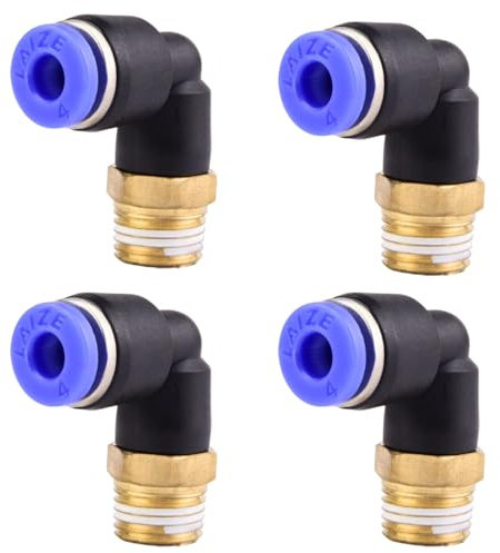 4 pièces 4mm 1/8 PT Raccords enfichables pneumatiques coudés à 90° avec filetage extérieur Raccords rapides pneumatiques pour tuyaux enfichables Raccord d'air comprimé Push-In