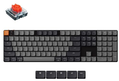 Keychron K5 QMK Custom Mechanical Computer Gaming Keyboard, US ANSI Ultra-Slim Full Size 104 Keys Wireless Keyboard, Low-Profile Red Switch with RGB Backlits for Mac Windows, Version 2
