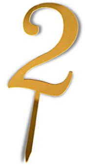 Acrylic Cake Topper Number Two 2 Age Happy Birthday Anniversary Gold Decoration