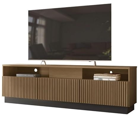 ACTUAL DIFFUSION Meuble TV Bar 75 Pouces 4 Portes 5 Niches Noyer et Noir L 200 H 60.4 P 42 cm