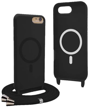 YFSYLL Magnétique Coque pour iPhone 8 Plus / 7 Plus avec Cordon,Compatible avec MagSafe,Coque Silicone pour Magnétique avec Réglable Collier - Noir