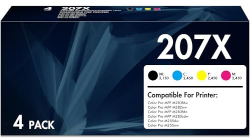 OnmiToner 207X 207A Toner (Mit Chip) Kompatibel für HP Color Laserjet MFP 283fdn 283cdw 283fdw M282nw,Pro M255dw M255nw,W2210X W2211X W2212X W2213X Tonerkartusche (Schwarz Cyan Gelb Magenta,4er-Pack)
