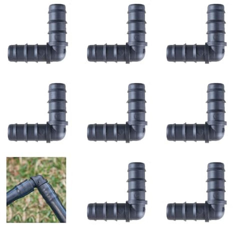 8 Pcs Soaker Hose,Irrigation System Hoses Connectors Soakers 1/2 Inch Plastic Watering Tubing Adapters Kit Elbow Pipe Parts Fittings 13mm Flexible Joint,for Garden Drip Barbed Connector Coupler,Black