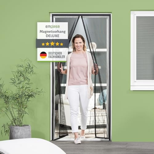 empasa Fliegengitter Tür Magnet Fliegenvorhang DELUXE | für Terrassen- und Balkontür, 26 starke Magnete, selbstschließend, Farbe:Insektenschutz | schwarz, Größe:90 x 230 cm
