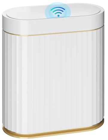 WILVE Sensor Bin with Lid, 9L Small Trash Bin, 3 Modes, IPX5 Waterproof Small Waste Bin for Living Room, Bedroom, Bathroom, Office, White
