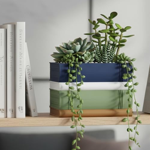 SUNUCO Pot de fleurs décoratif en forme de livre avec trou de drainage, décoration pour la maison, la chambre à coucher, le bureau, cadeau pour les amateurs de livres