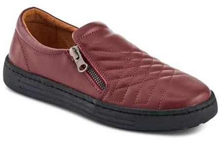 Leather Zip-Fasten Slip-On Shoes - Burgundy Size 5