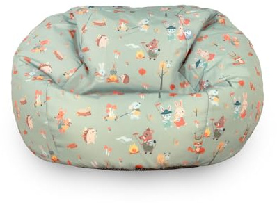 rucomfy Kids Slouchbag Beanbag Chair - Water Resistant - Forest Friends | Pre-Filled Childrens Lounger - Removeable Machine Washable Cover - Strong Durable Fabric Covers - 80x55cm