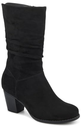 Pavers Block Heel Long Boots - Black Faux Suede Size 6