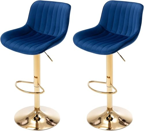 JINPALAY 2er Set Barhocker mit Lehne Höhenverstellbar Samt Blau Barstuhl Moderner Küchenhocker Bar Stools mit FußstützeLehne 360° Drehstuhl für Esszimmer, Küche, Theke, Bar, (2, Blau)