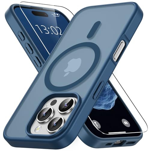 Vansdon Magnetisch für iPhone 16 Pro Max Hülle-Blau | mit 1 Schutzglas, Kompatibel mit Magsafe, Fallschutz nach Militärstandard, Transluzente Matt Rückseite Stoßfeste Handyhülle