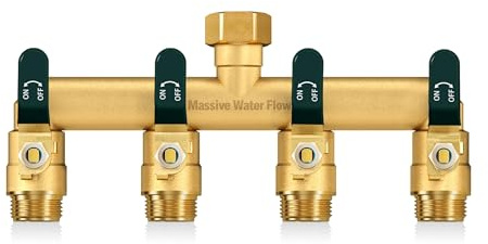 HugWaFlw Distributeur 4 Voies, Robinet Double Machine a Laver, Adaptateur Robine, 4 Voies Diviseur de Tuyau Arrosage, Filetage de 3/4Pouce, Débit d'eau Réglable et Verrouillable-Poignée Verte