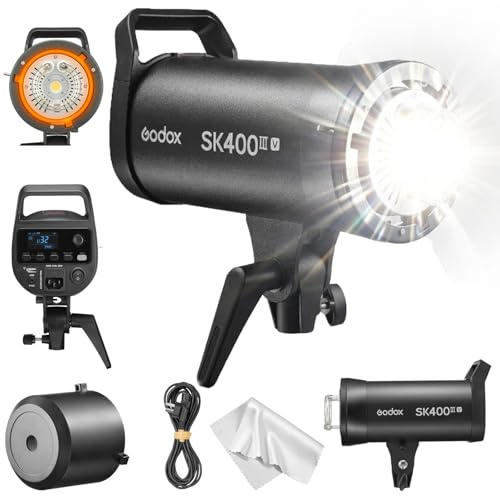Godox SK400III-V Studioblitz 400Ws, GN65 5600K Professioneller Studio Blitz mit 10W LED Einstelllicht, 1/32-1/1 Präzise Steuerung, Integriertes 2.4G Wireless X-System, Bowens Mount für Porträt
