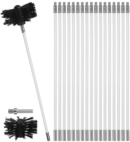 KESYOO Kit de 18 brosses de cheminée avec têtes remplaçables et tiges flexibles pour nettoyer les conduits de ventilation de la maison et de la sécheuse.