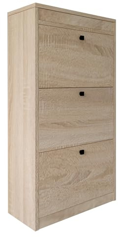 MEBLE GRZYBEK Schuhschrank 116x65x27 cm - Praktische Schuhkipper mit 3 Klappen für Optimale Schuhaufbewahrung - Schuhregal mit Laminierte Holzplatte Sonoma Eiche