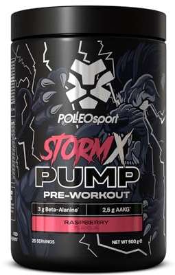 Polleo StormX PUMP Pre-Workout – Koffeinfrei & Stimulanzienfrei – Mit Kreatin, Beta-Alanin, Citrullin, AAKG & Aminosäuren – Pump Booster für Fokus & Training – Fitness Pre Workout (500 g, Raspberry)