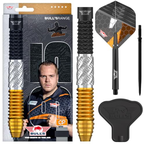 Bull's Dirk Van Duijvenbode 95% Tungsten Steeldarts - Profi Dartpfeile mit Shark, DNA und Delta Grip für konstante Kontrolle - CP Point System, 22g/23g/24g, 3er Darts Set