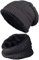 warm gefütterte Beanie + Schal mit Teddy-Fleece Fütterung mit Flechtmuster Wintermütze Einheitsgröße für Damen & Herren Mütze (4A) (Dunkelgrau/Schwarz)