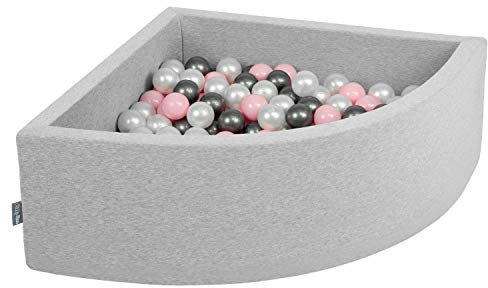 KiddyMoon 90X30cm/200 Bolas Piscina De Bolas ∅ 7Cm para Ninos Cuarto Angular Hecha En La UE, Grisclr:Perla/Rosaclr/Plata