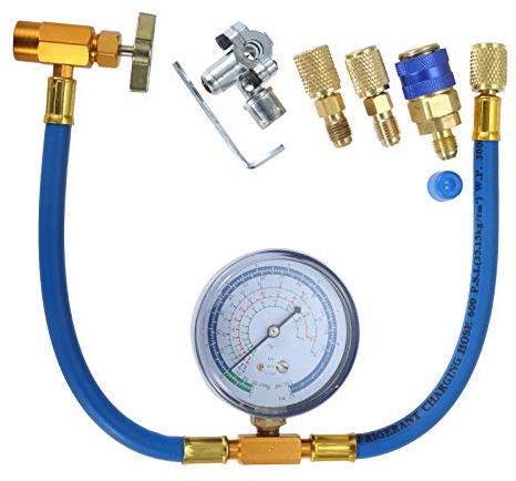 gohantee R134a Charging Hose Kit, Refrigerant Recharge Hose with Gauge 2.75“, R134a Can Tap and Quick Couple, 1/4 Male Adapter Kit and BPV31 Piercing Valve for Air Conditioning