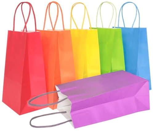 AZOWA Assorted Color Gift Bags Small Kraft Paper Bags with Handles (13 x 8 x 21 CM, Multi Color, 25 Pcs)