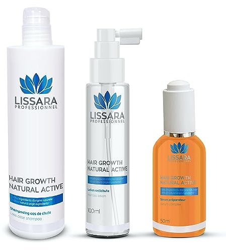 Lissara Anti-Haarausfall-Behandlung - Haarwuchs mit natürlichen Wirkstoffen - Haarwachstum Beschleunigen - Shampoo 200 ml - Lotion 100 ml - Serum 50 ml - Ohne Sulfate ohne Parabene