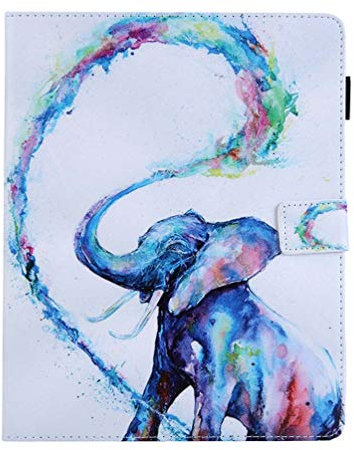 AIFILLE Blanche Etui en PU Cuir Pochette Fille Coque pour Tablette iPad Air 2/ iPad 6 9.7 Pouces Éléphant de Couleur Motif Antichoc Housse Protection avec Fonction Support Portable Bumper