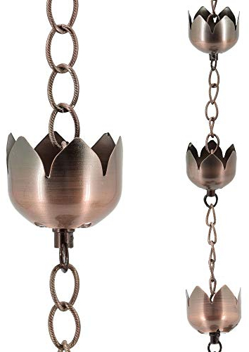 Arcadia Garden Products RC04 Lotus Blossoms - Catena Antipioggia in Metallo Bronzo con Rame Spazzolato