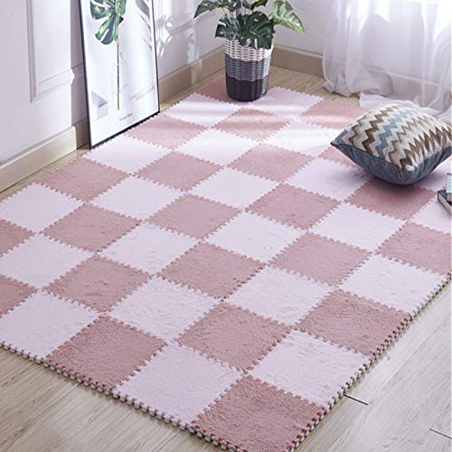TONGQU Kinder Plüsch Puzzle Matte, Spielmatte Für Kinder Schaummatten - Bodenschutz Für Garage Übung Yoga Spielzimmer - Wunderschöne Wohnkultur,Pink+Light red