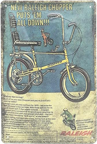 LUCKYLINDE – Blechschild, geprägt, passend für Raleigh Chopper Bonanza Fahrrad Schild, Retro Deko Kult Fahrrad (20 x 30 cm)