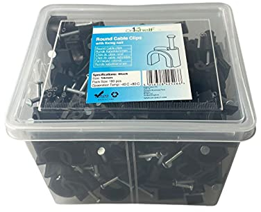 Black Round Cable Clips K-Type Trade Box, 14mm- 180 Pieces