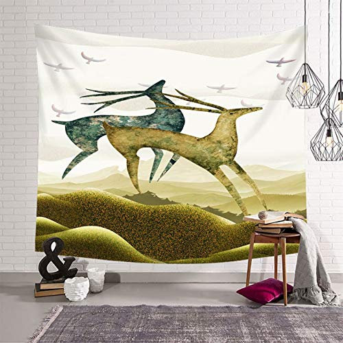 Bishilin Tapisserie Wall Hanging, Wandbehang Wandteppich Jugendzimmer Natur Motiv Hirsche im Wald 300x260CM Wandbehang Wandteppiche Wohnzimmer