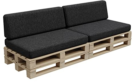 Gutekissen® Palettenkissen, Palletenpolster, Gartenkissen, Palettenauflagen, Sofa, Kissen, Polster, Auflagen Indoor Outdoor PFBG (2X Set (120x80 + 120x35), Graphit)